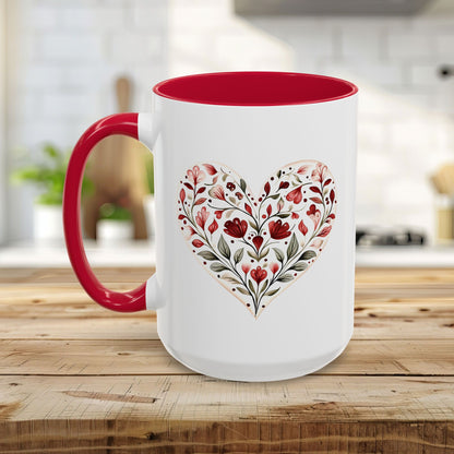 Folk Art Red Floral Valentine's Heart Mug (11/15oz)