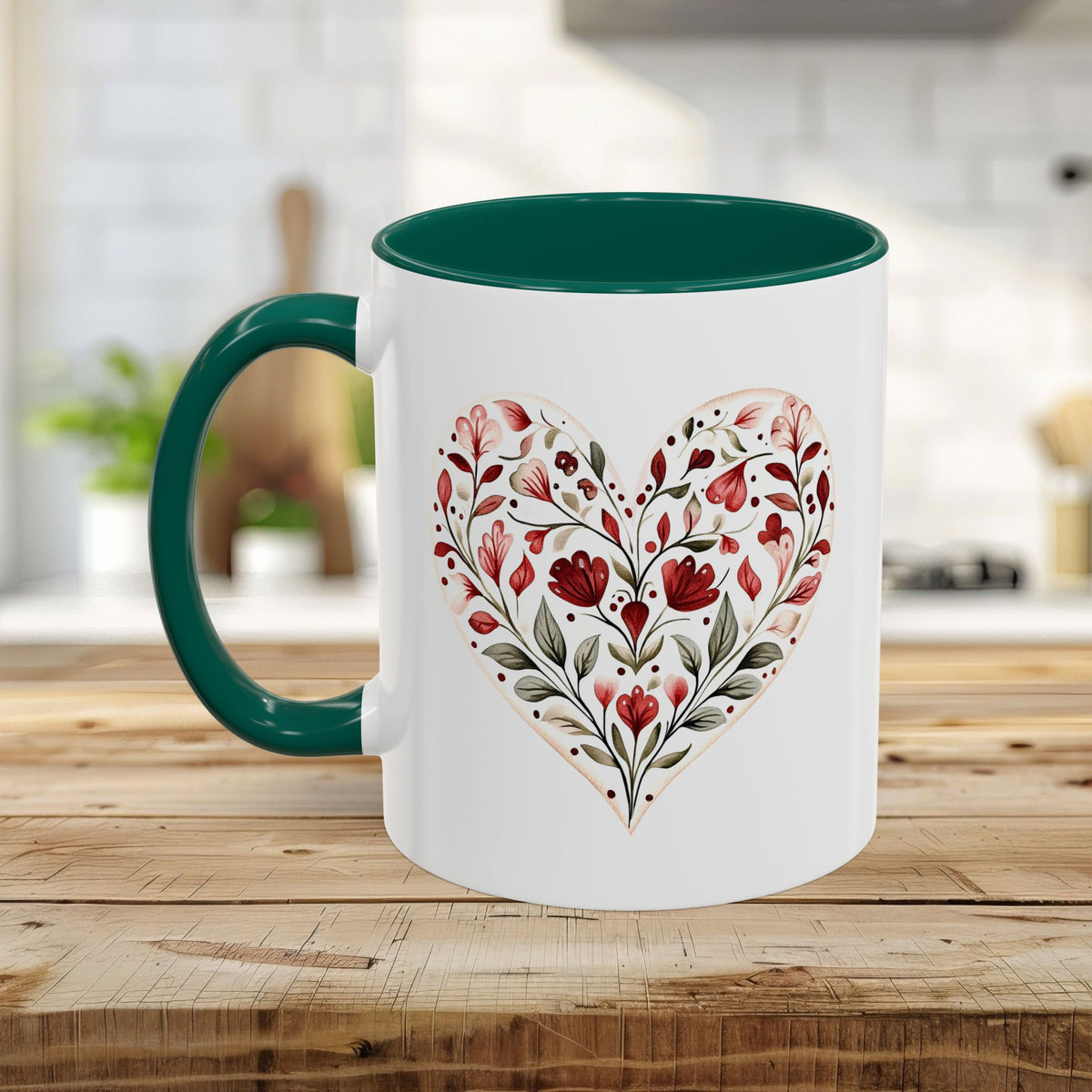 Folk Art Red Floral Valentine's Heart Mug (11/15oz)