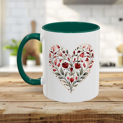 Folk Art Red Floral Valentine's Heart Mug (11/15oz)