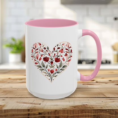 Folk Art Red Floral Valentine's Heart Mug (11/15oz)