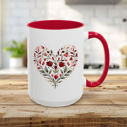Folk Art Red Floral Valentine's Heart Mug (11/15oz)
