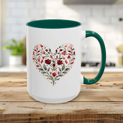 Folk Art Red Floral Valentine's Heart Mug (11/15oz)