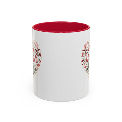 Folk Art Red Floral Valentine's Heart Mug (11/15oz)