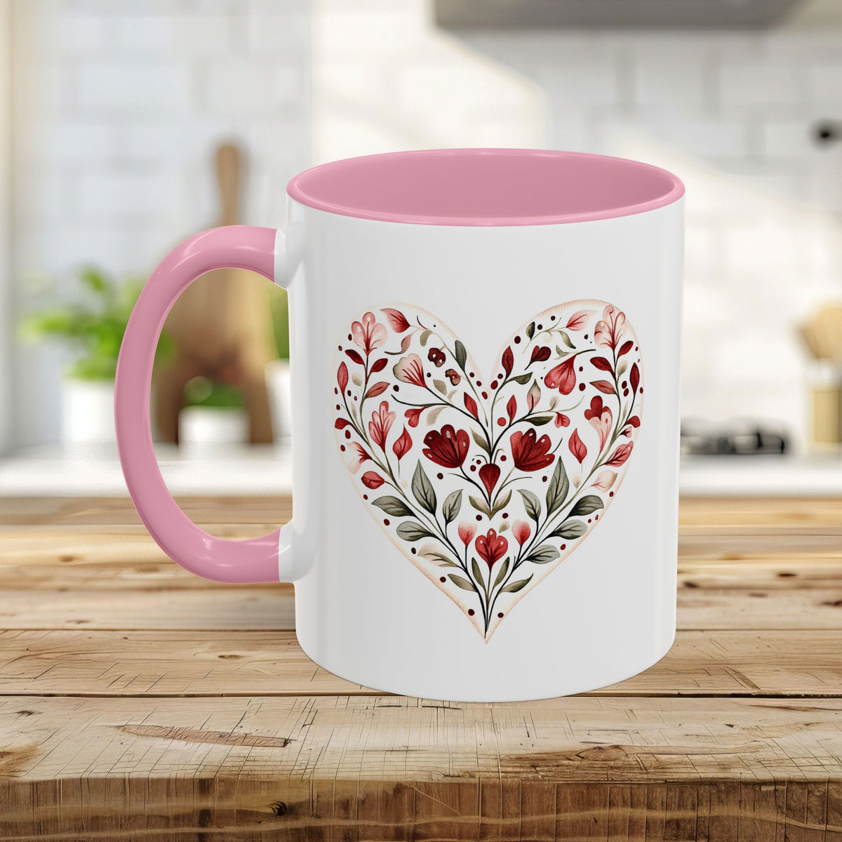 Folk Art Red Floral Valentine's Heart Mug (11/15oz)