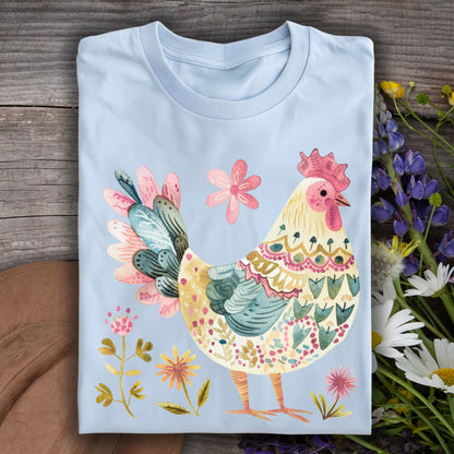 Folk Art Rooster and Flowers T-Shirt