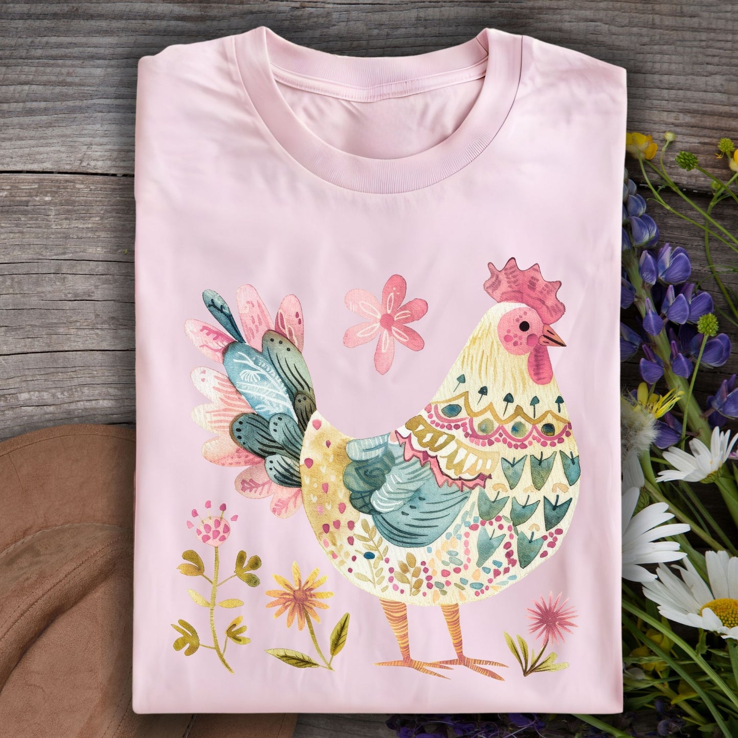 Folk Art Rooster and Flowers T-Shirt