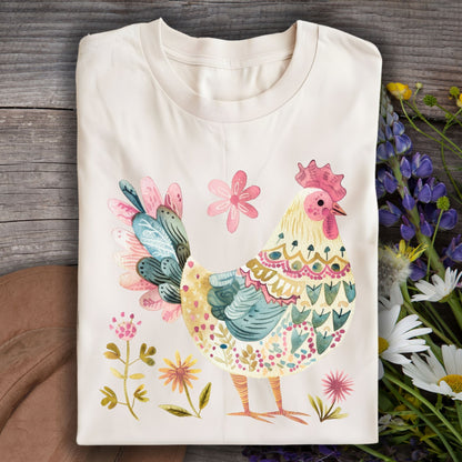 Folk Art Rooster and Flowers T-Shirt