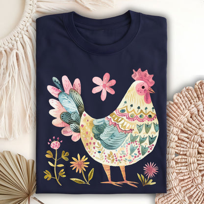 Folk Art Rooster and Flowers T-Shirt