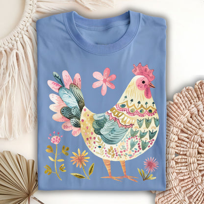 Folk Art Rooster and Flowers T-Shirt