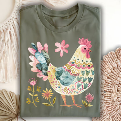 Folk Art Rooster and Flowers T-Shirt