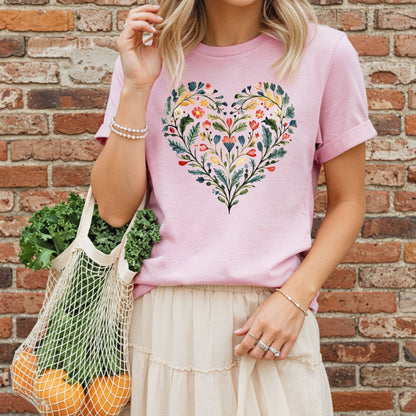 Folk Art Rose Floral Heart T-Shirt