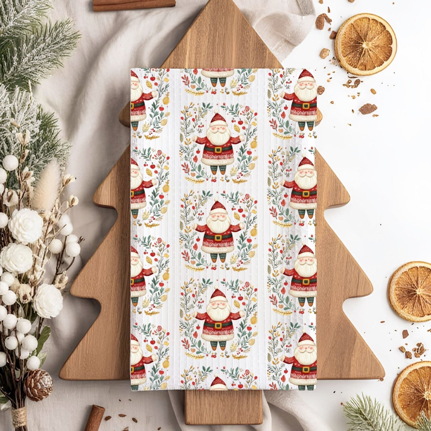 Folk Art Santa Tea Towel