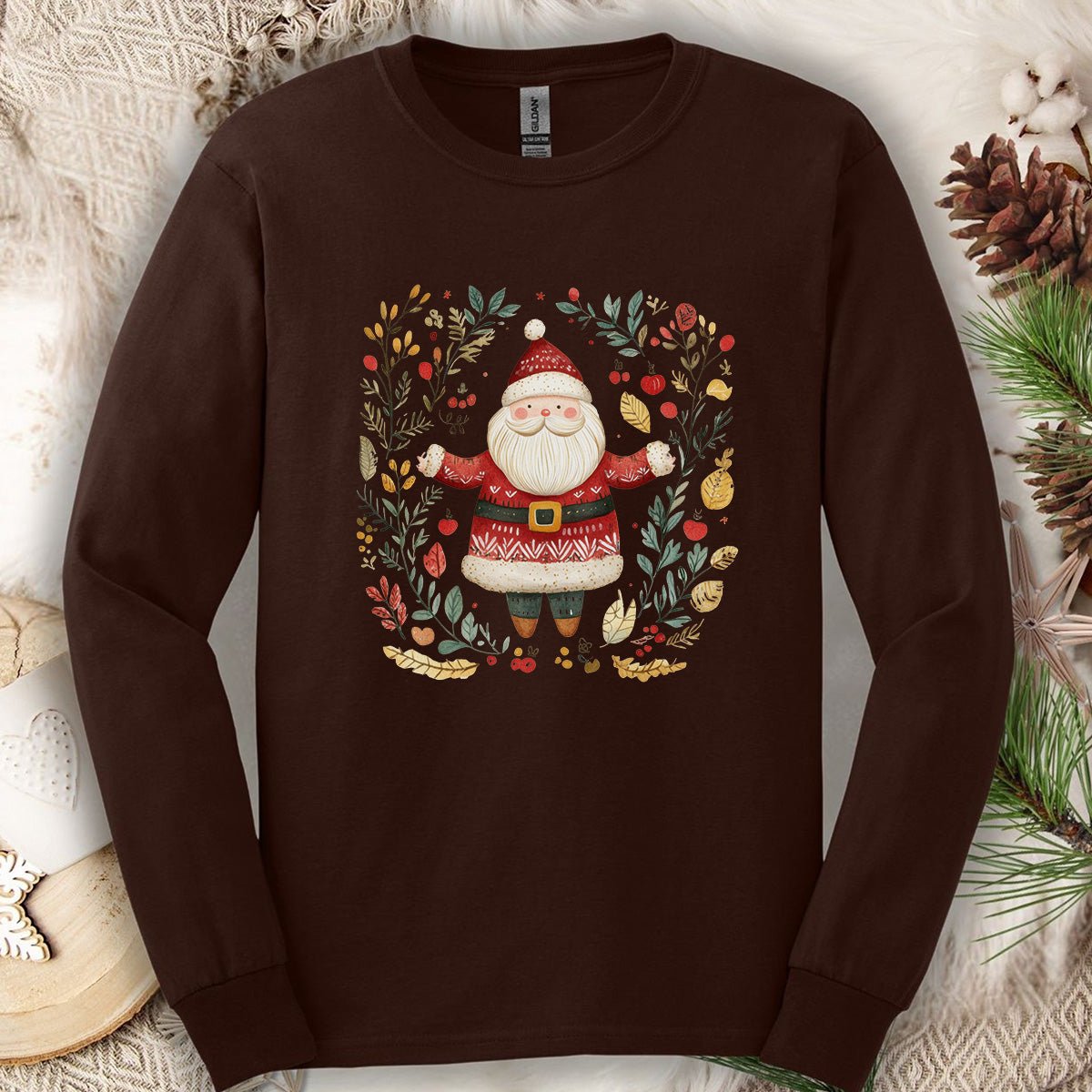Folk Art Santa Wreath Long Sleeve Tee