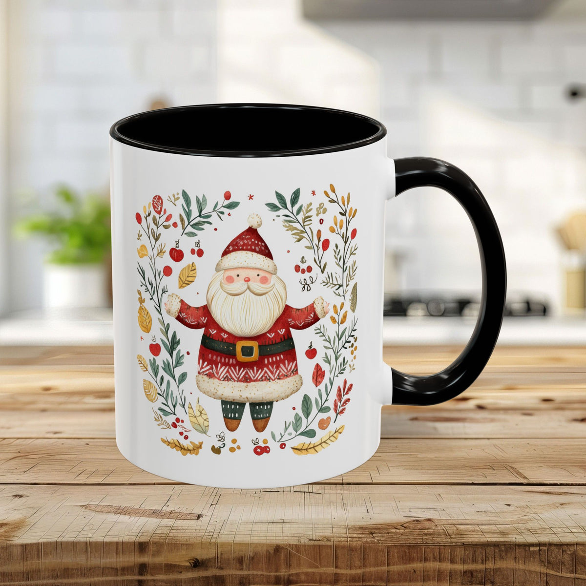 Folk Art Santa Wreath Mug (11/15 oz)
