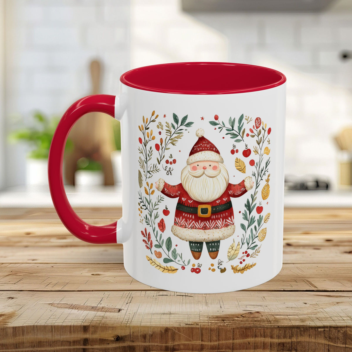 Folk Art Santa Wreath Mug (11/15 oz)