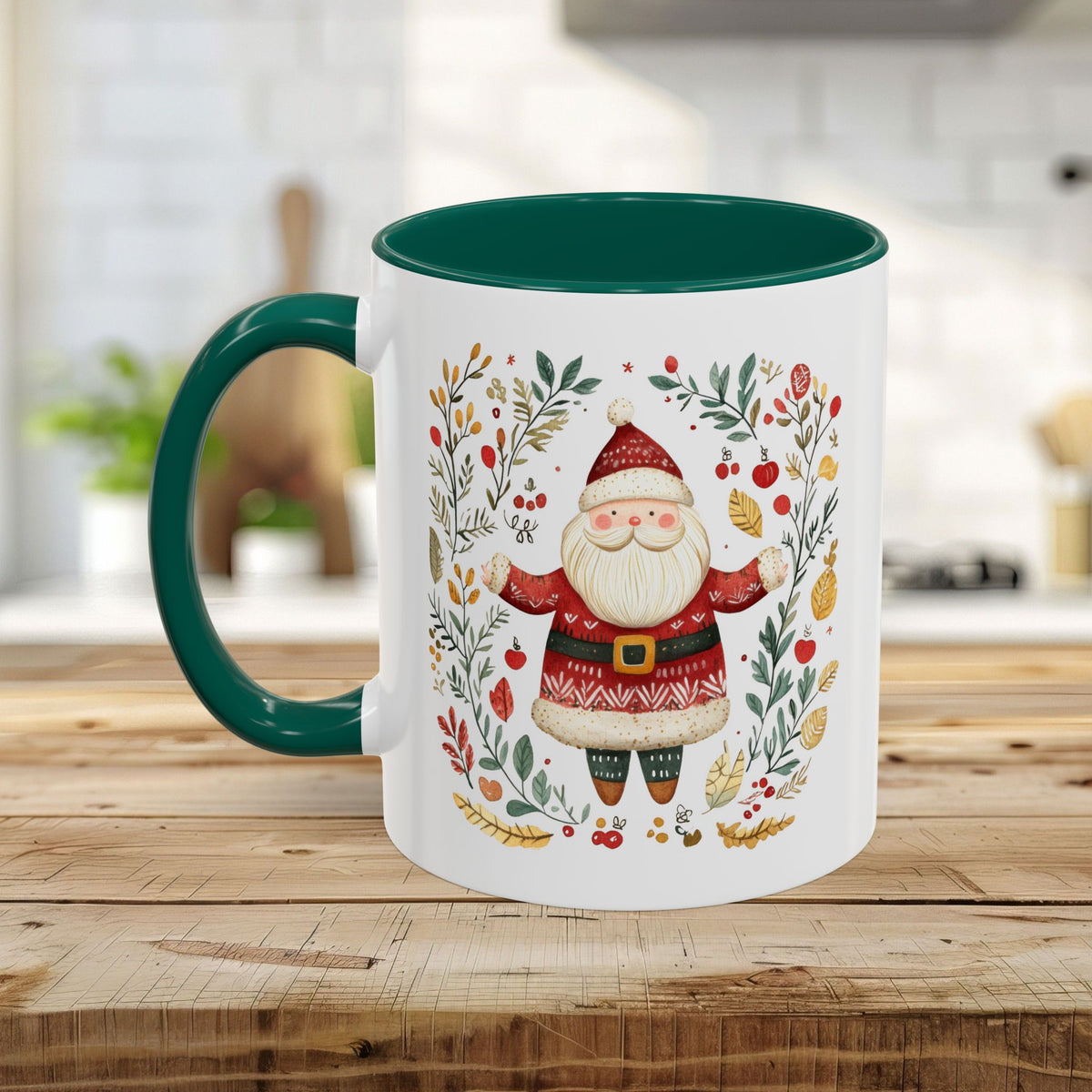 Folk Art Santa Wreath Mug (11/15 oz)