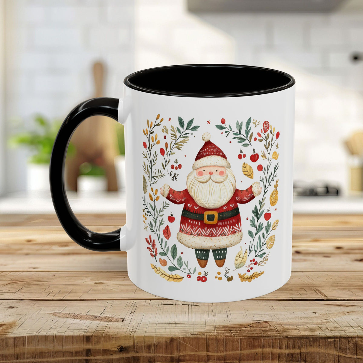 Folk Art Santa Wreath Mug (11/15 oz)