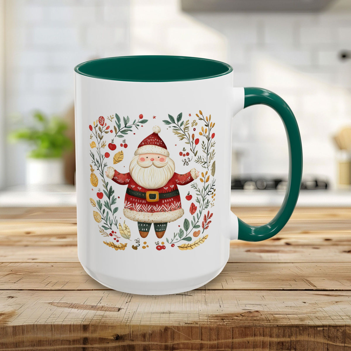 Folk Art Santa Wreath Mug (11/15 oz)