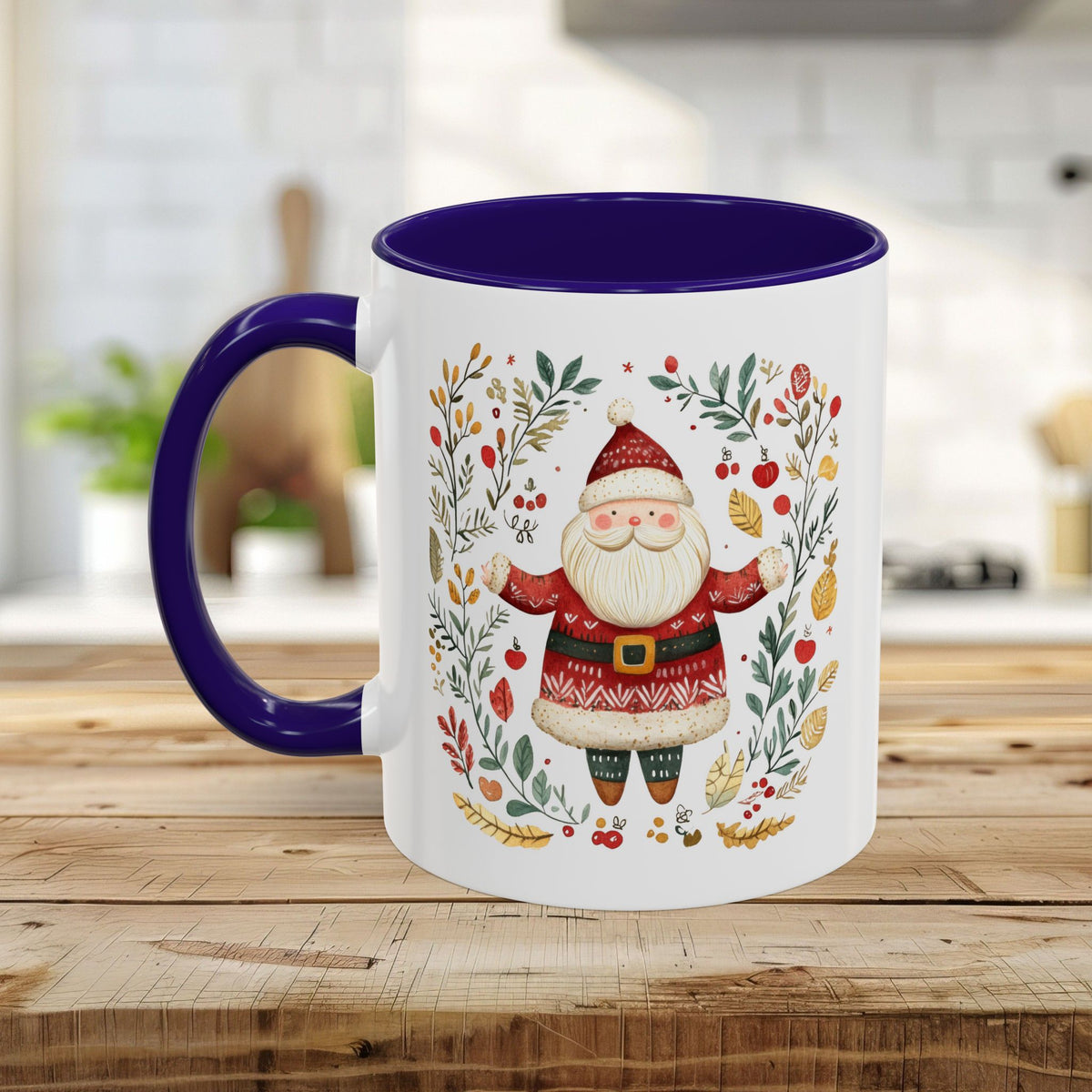 Folk Art Santa Wreath Mug (11/15 oz)