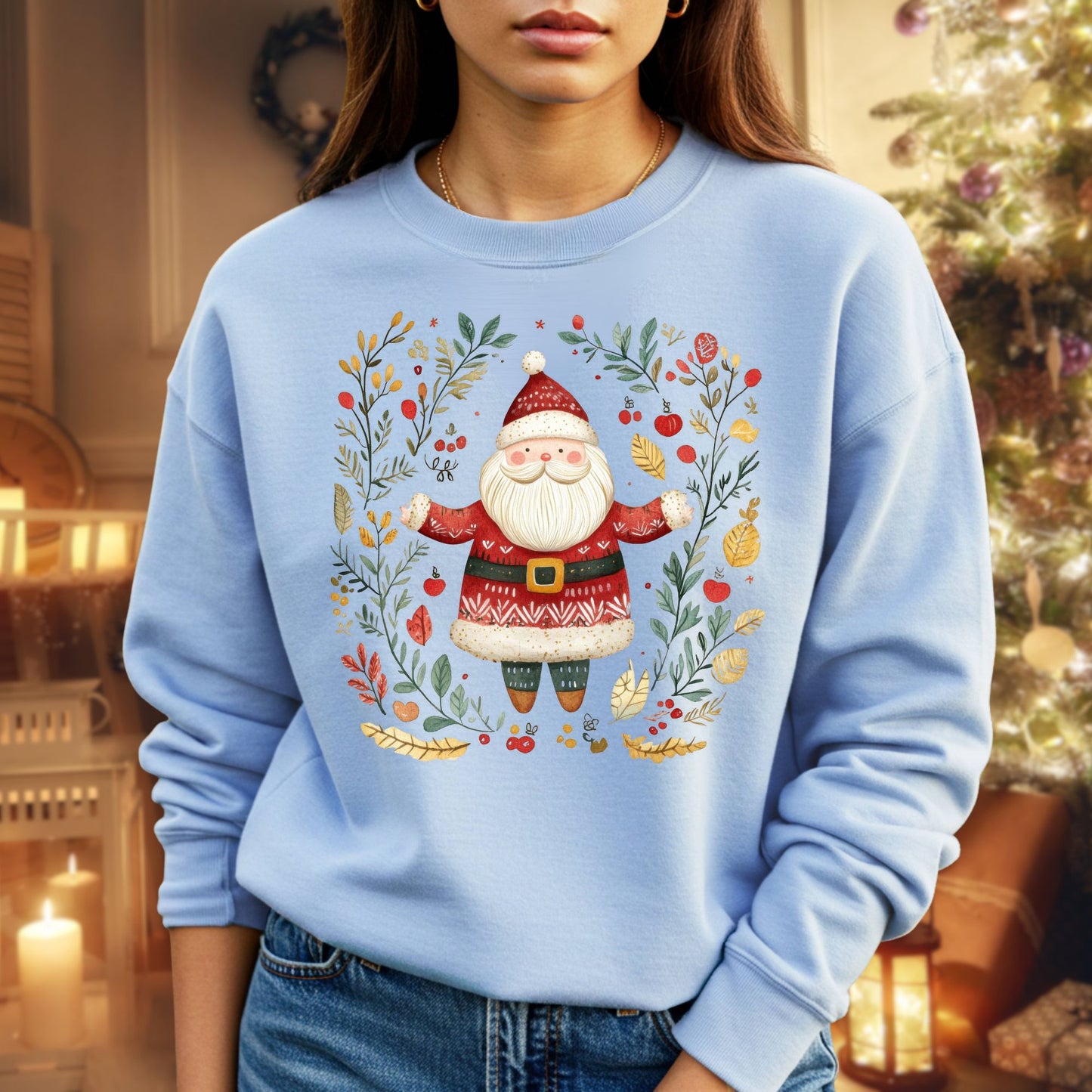 Folk Art Santa Wreath Sweatshirt