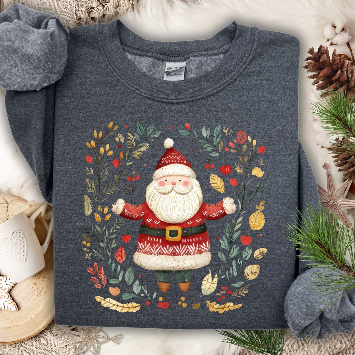 Folk Art Santa Wreath Sweatshirt