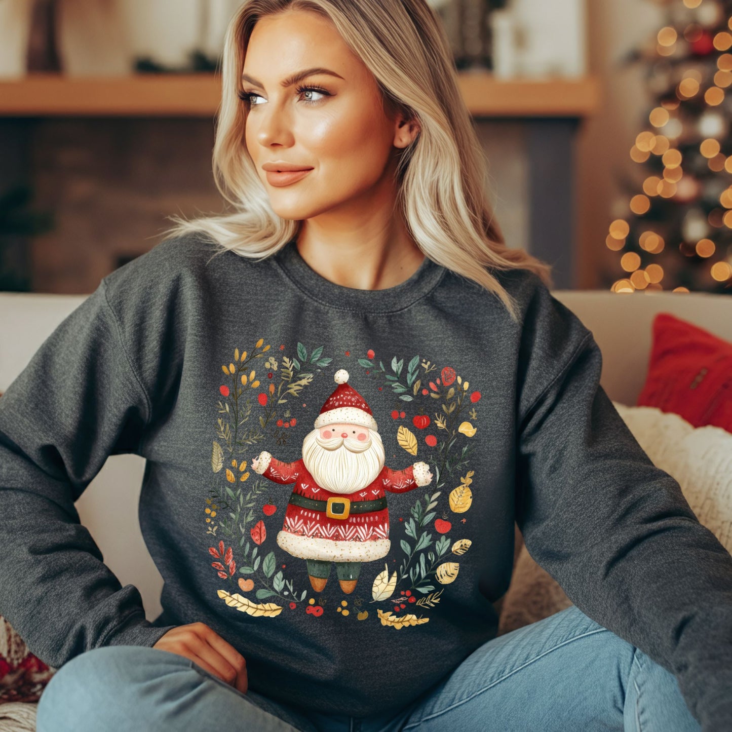 Folk Art Santa Wreath Sweatshirt