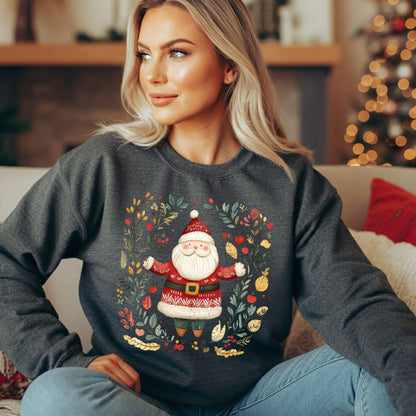 Folk Art Santa Wreath Sweatshirt