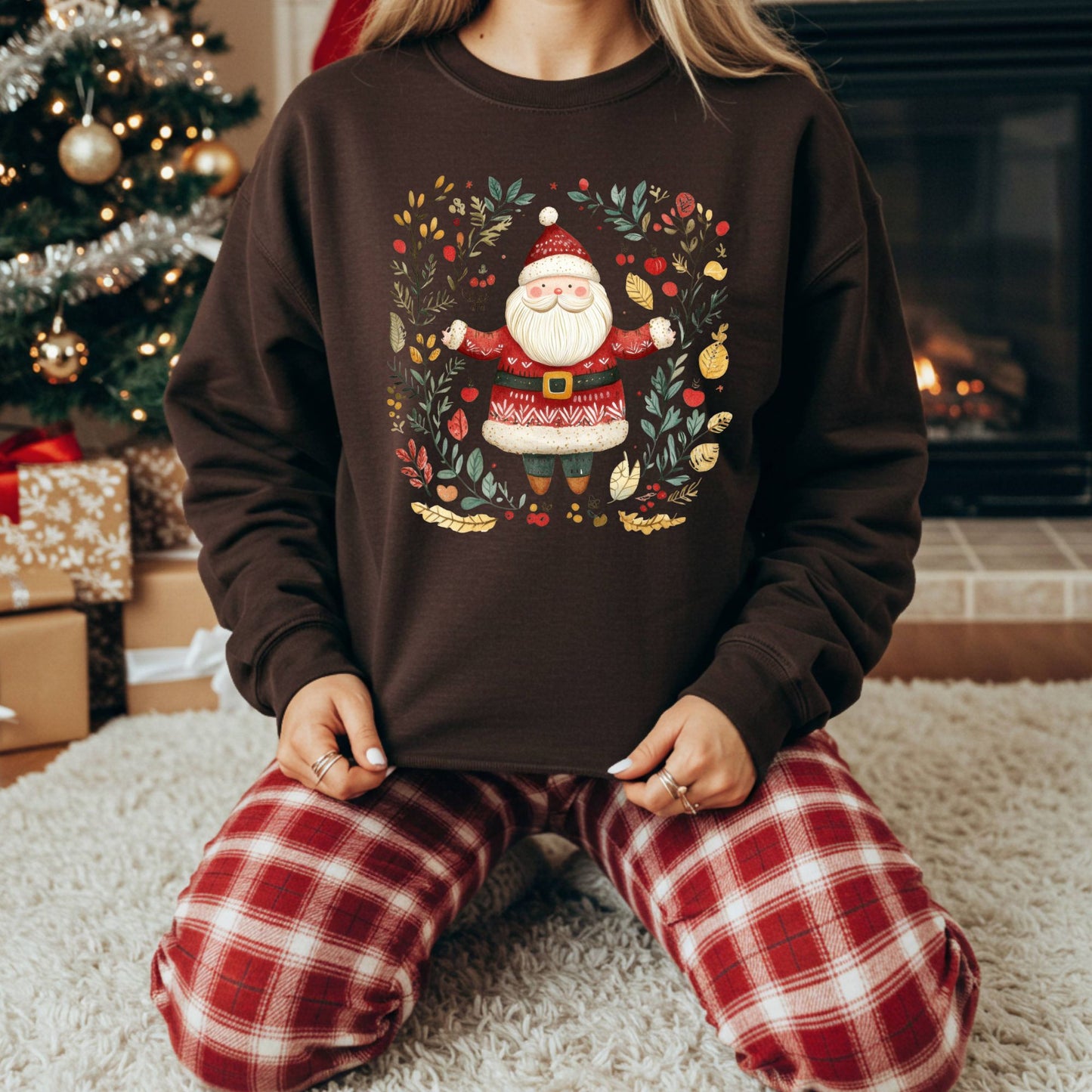 Folk Art Santa Wreath Sweatshirt