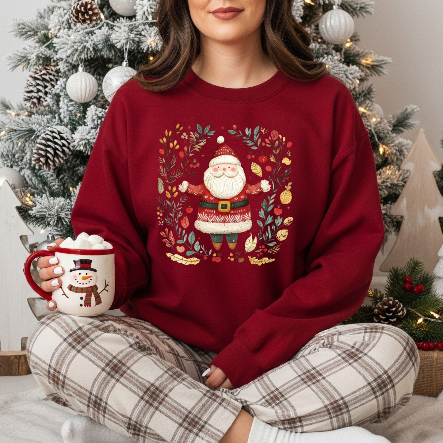 Folk Art Santa Wreath Sweatshirt