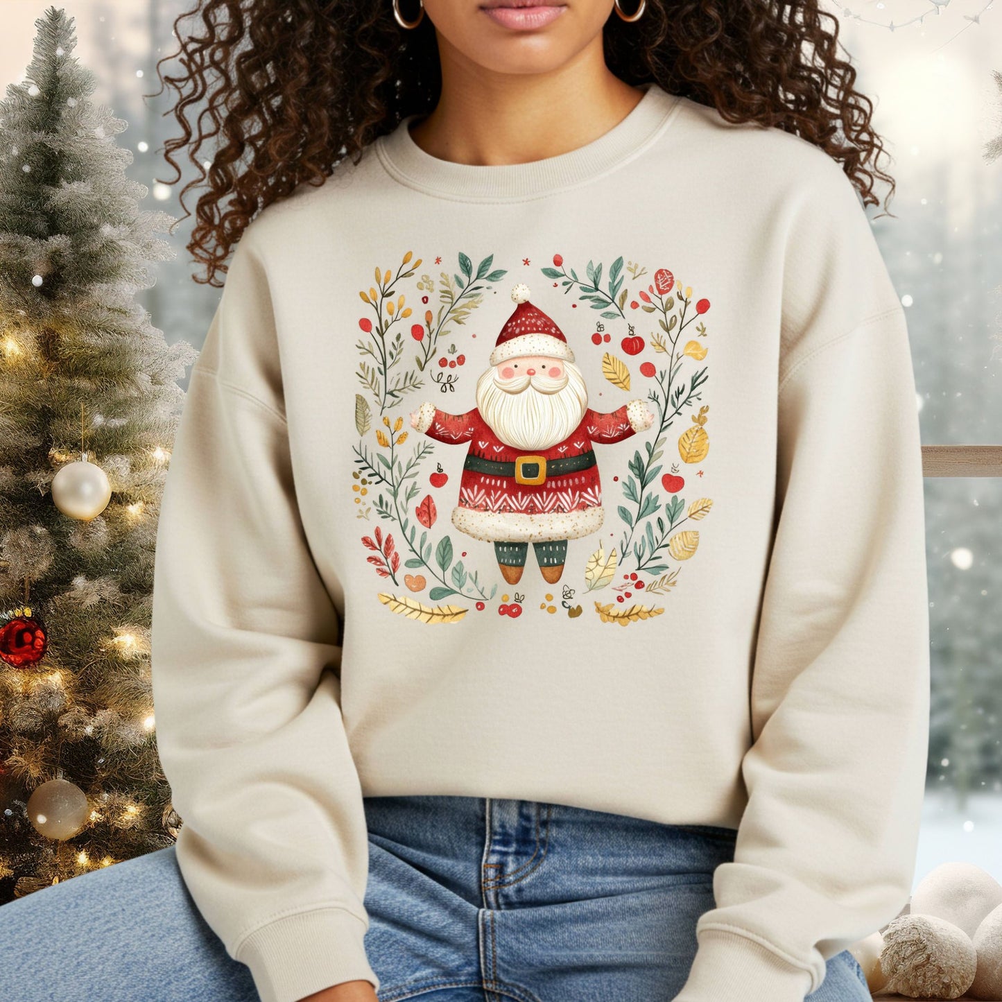 Folk Art Santa Wreath Sweatshirt