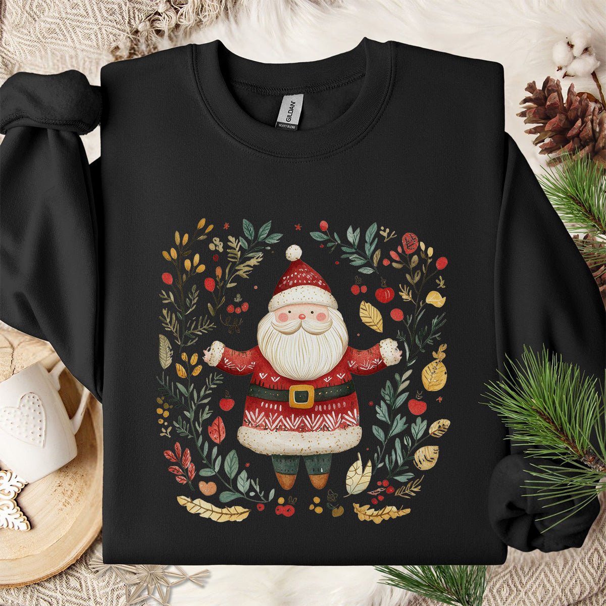 Folk Art Santa Wreath Sweatshirt