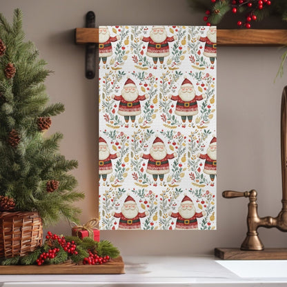 Folk Art Santa Wreath Tea Towel