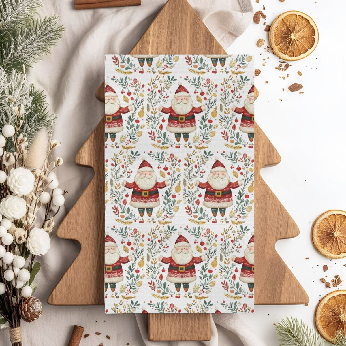 Folk Art Santa Wreath Tea Towel