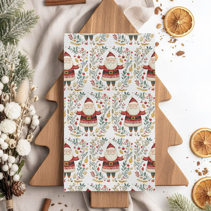 Folk Art Santa Wreath Tea Towel