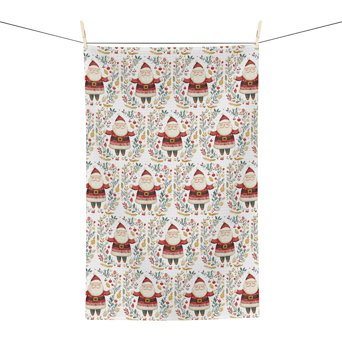 Folk Art Santa Wreath Tea Towel