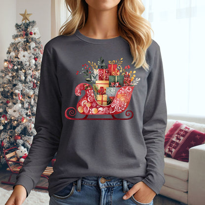 Folk Art Sleigh Long Sleeve Tee