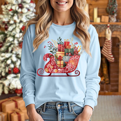 Folk Art Sleigh Long Sleeve Tee