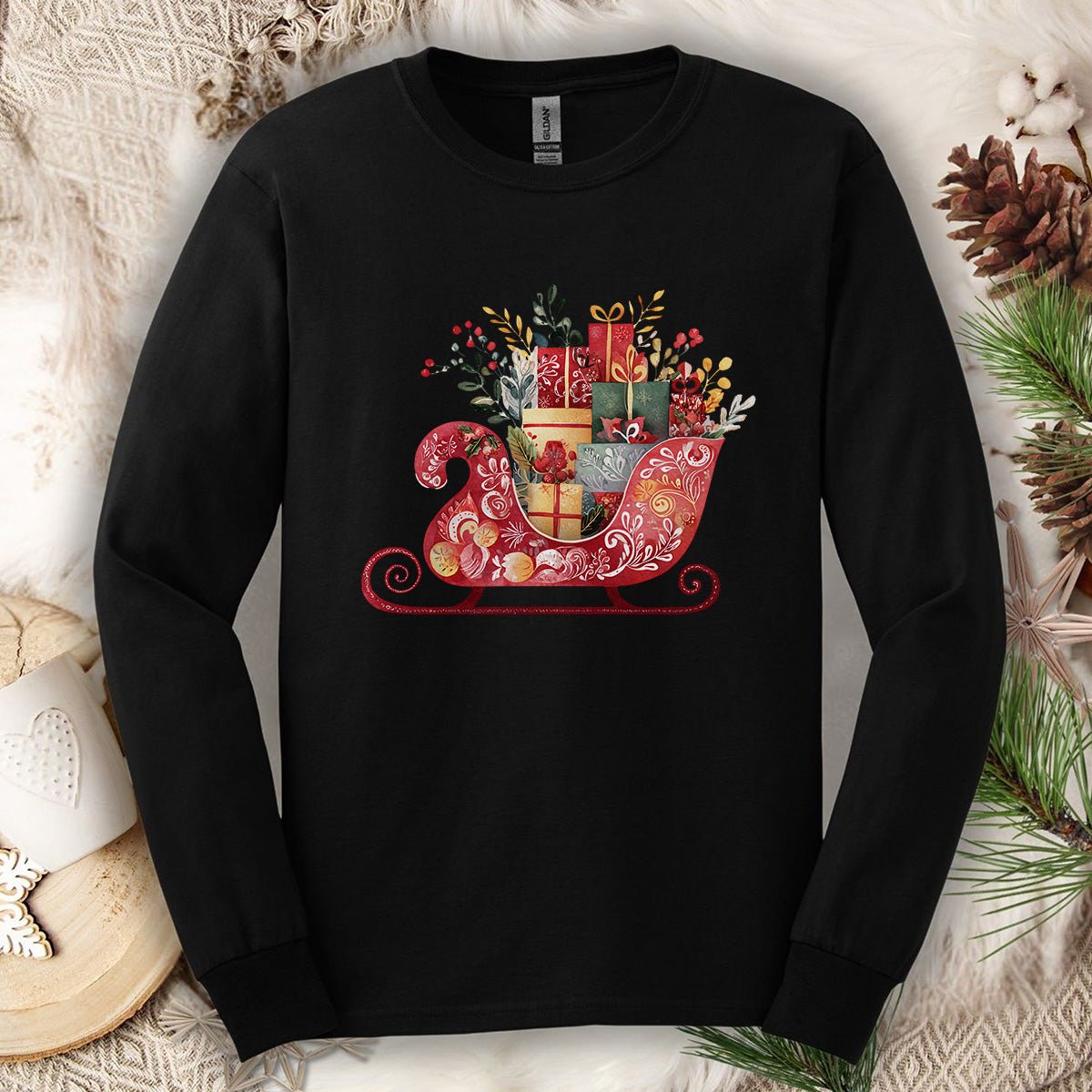 Folk Art Sleigh Long Sleeve Tee
