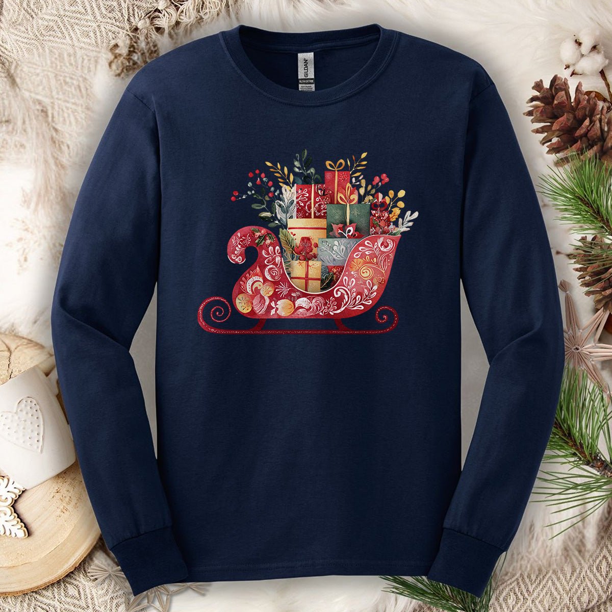 Folk Art Sleigh Long Sleeve Tee
