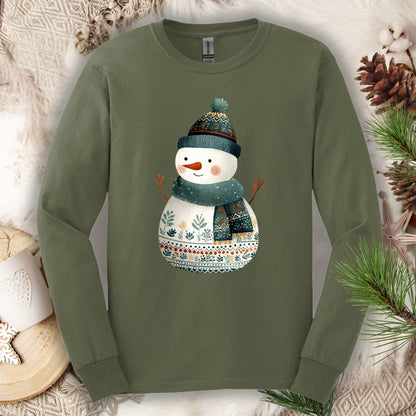 Folk Art Snowman Long Sleeve Tee