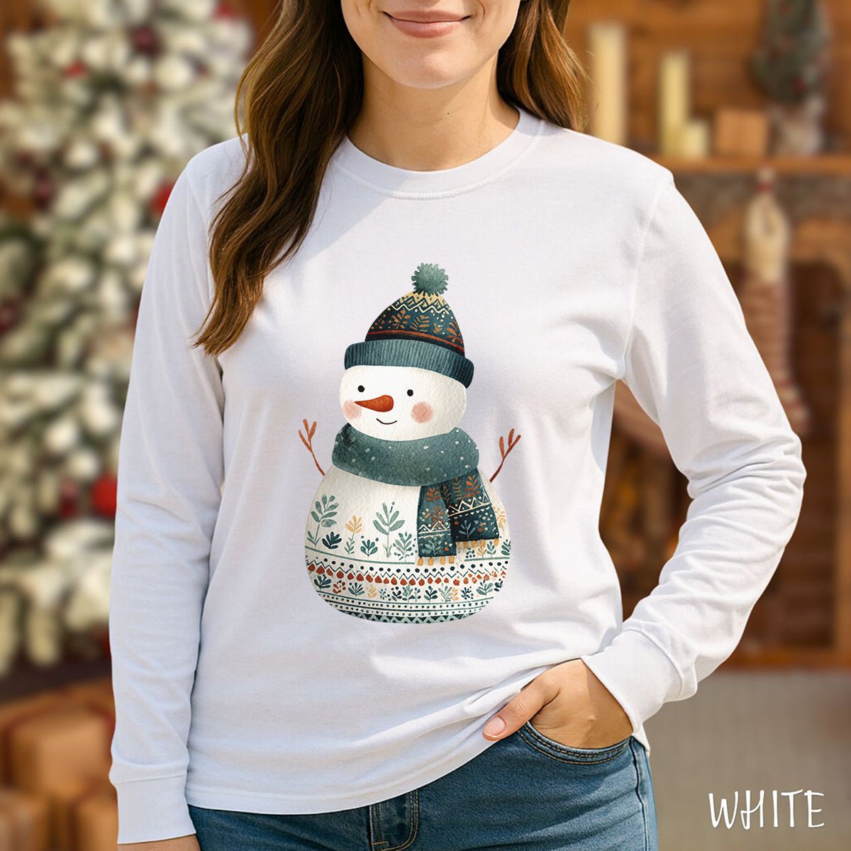 Folk Art Snowman Long Sleeve Tee