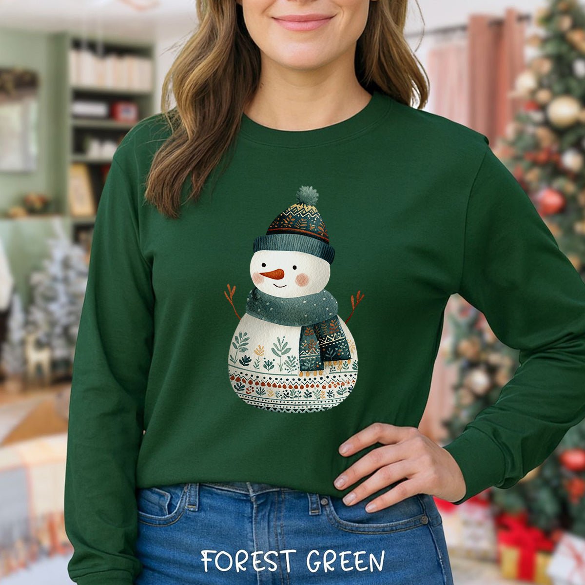 Folk Art Snowman Long Sleeve Tee