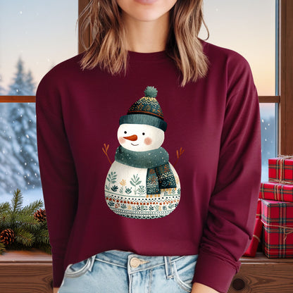 Folk Art Snowman Long Sleeve Tee