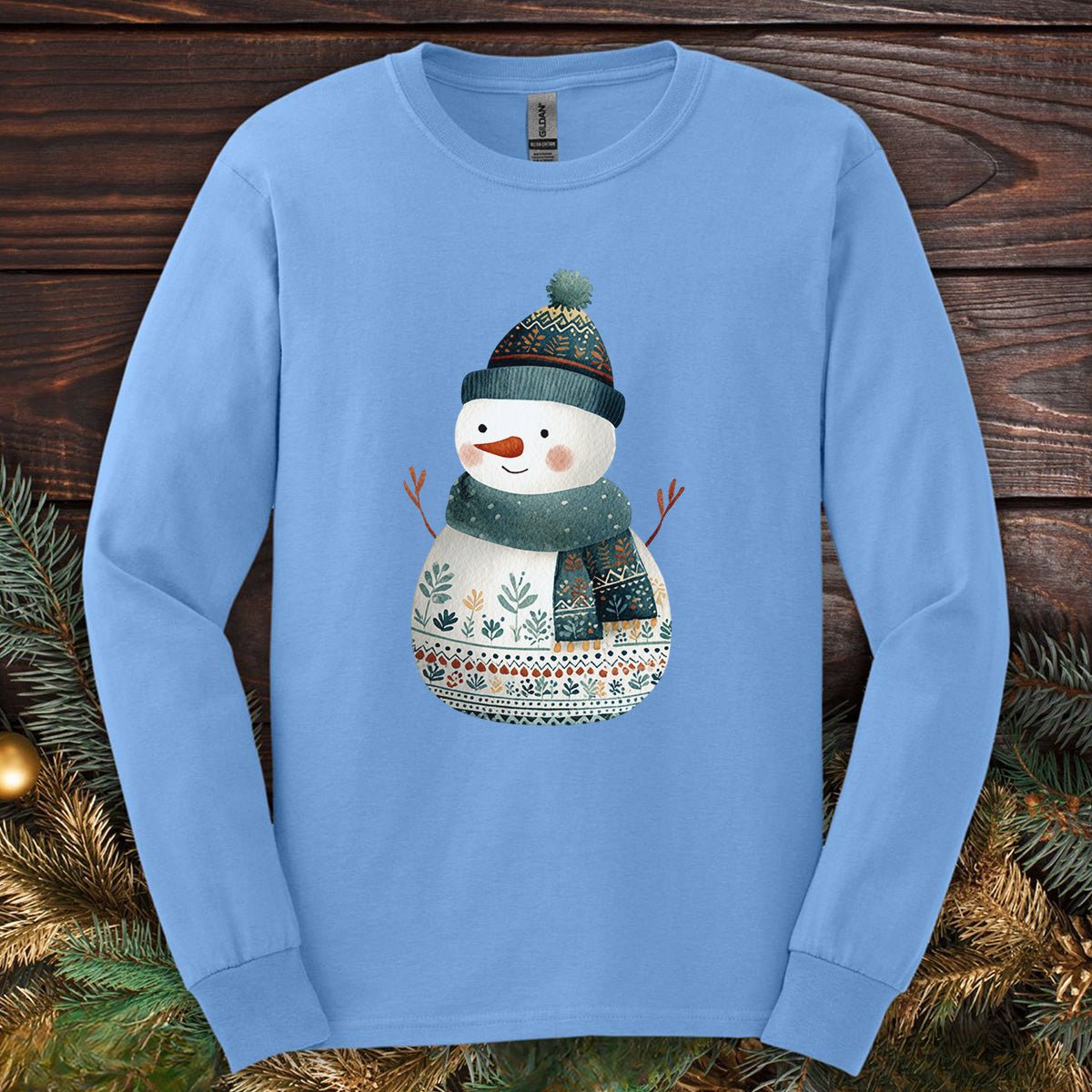 Folk Art Snowman Long Sleeve Tee