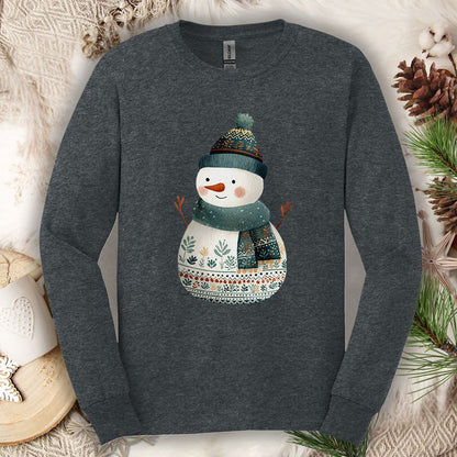 Folk Art Snowman Long Sleeve Tee