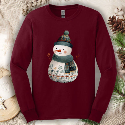 Folk Art Snowman Long Sleeve Tee