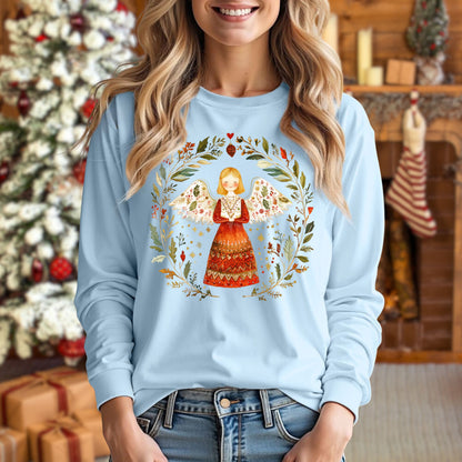 Folk Art Winter Angel Long Sleeve Tee