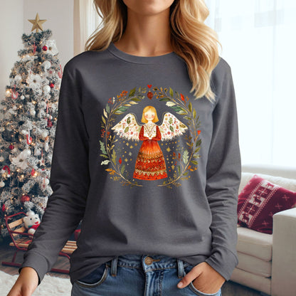 Folk Art Winter Angel Long Sleeve Tee