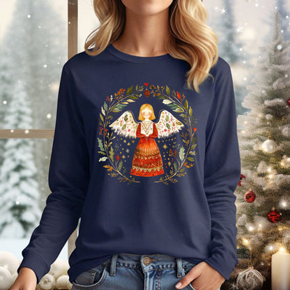 Folk Art Winter Angel Long Sleeve Tee