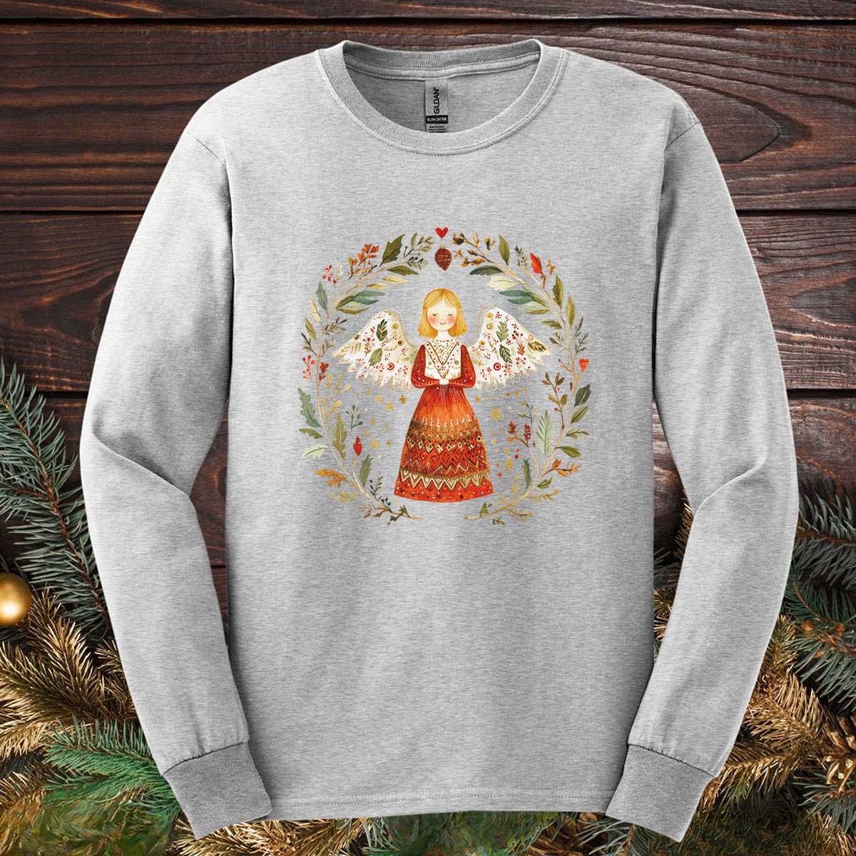 Folk Art Winter Angel Long Sleeve Tee